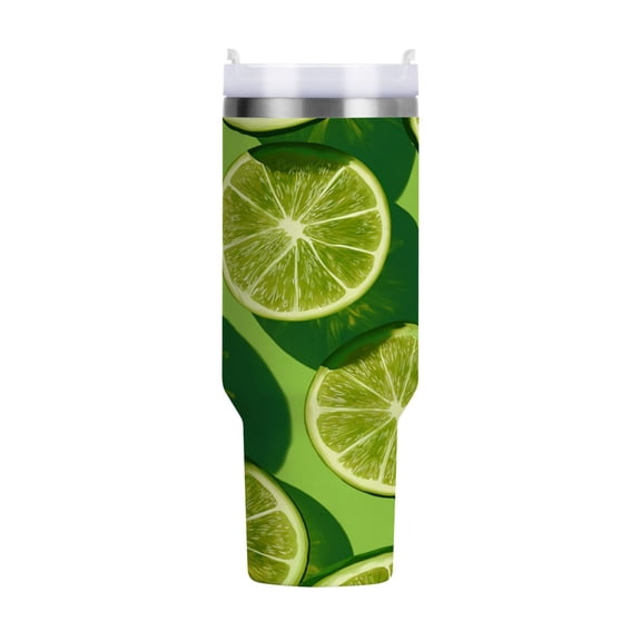 40 oz Tumbler With Handle Stainless Steel Insulated Tumbler With Lid for Car Cup Holder Lime Slice Image