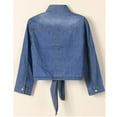 thumbnail image 4 of JingHai Denim Tops for Women Trendy Button Down Denim Shirt Tie Front Blouse 3/4 Sleeve Jean Chambray Crop Top Cardigan Blue XL, 4 of 6