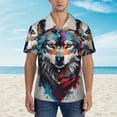 thumbnail image 2 of Balery Tie-Dye Wolf Head Camisas hawaianas de manga corta para hombre, camisas playeras de corte holgado, camisas de vacaciones con botones,X-Large, 2 of 7