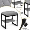 thumbnail image 5 of Linen Fabric Vanity Stool with Storage Shelf, Makeup Dressing Bench, Grey & Black, 5 of 8