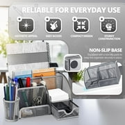 Desk Organizer Office Supplies Accessories with Drawer and 6 Compartments (Silver Gray)
