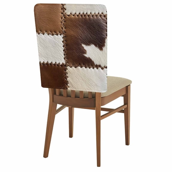 Cow Cowhide Chair Back Covers Set of 4, Abstract Brown Seam Leather Stretch Dining Chair Back Slipcovers Removable Seat Cover for Kitchen Restaurant Hotel Cafe