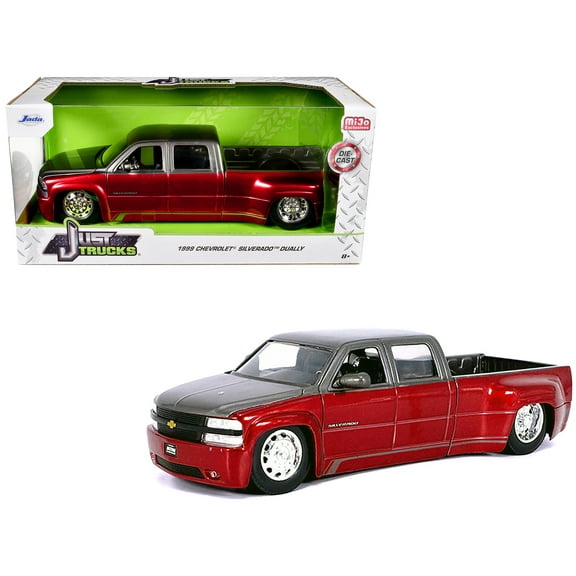1999 Chevrolet Silverado Dually Pickup Truck Red Metallic and Gray with Stock Wheels "Just Trucks" Series 1/24 Diecast Model Car by Jada