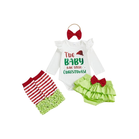 BemeyourBBs Girls Christmas Clothes Letter Print Romper Shorts Headband Leg Warmer