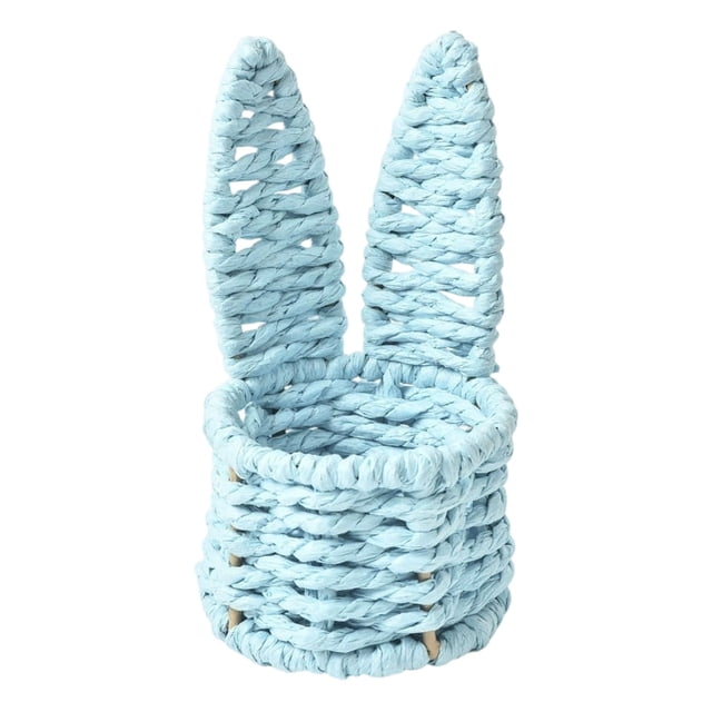ERK 1Pcs Hand Woven Rabbit Ears Mini Storage Easter Egg Desktop Multicolor Storage Baskets.