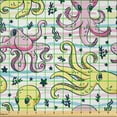 thumbnail image 2 of Ambesonne Octopus Fabric by the Yard Microfiber, Cartoon Underwater Animals, 2 Yards, Pink Yellow Pale Blue, 2 of 2