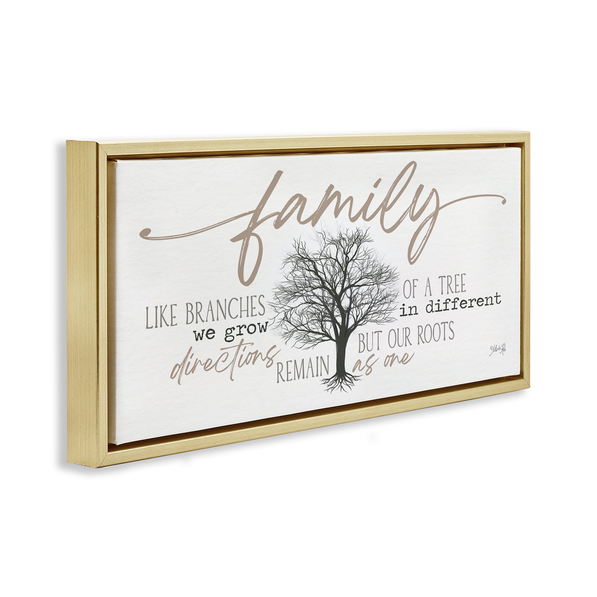Stupell Industries Family Like a Tree Sentiment Text & Numbers Painting Gold Floater Framed Canvas Art Print Wall Art, 31 x 14