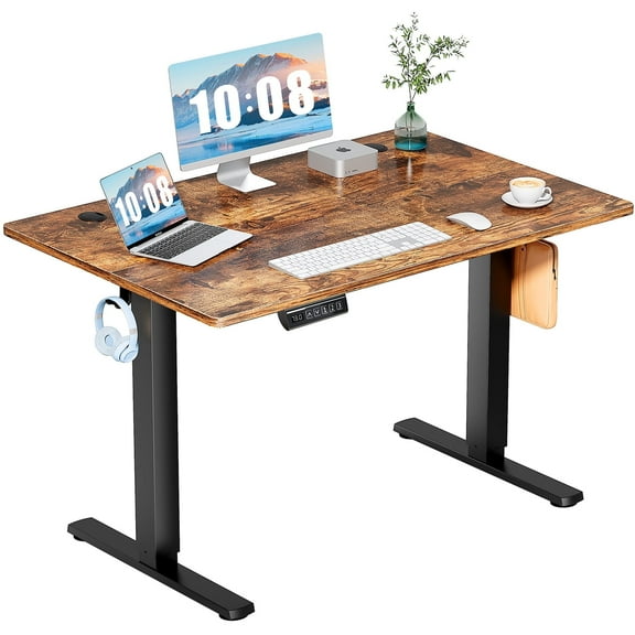 MCQ Electric Adjustable Height Standing Desk with 2 Splice Board for Home, 48 x 24 inch, Brown