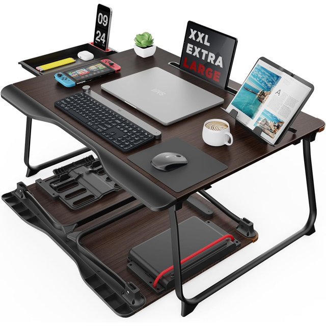 Laptop Desk for Bed, SAIJI XX-Large Foldable Bed Tray Table for Eating Breakfast, Writing, Working, Gaming, Drawing with Storage Drawer, Handrest Boo