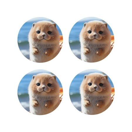 

Drink Coasters Set of 4 Cute Guinea Pig Sea Leather Coasters for Coffee Table Protector Heat Resistant Cute Coasters for Home Decor Housewarming Gifts Bar Kitchen 4 Inch Round Shape