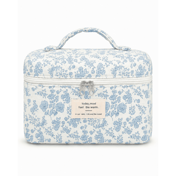 Gynky Large Capacity Makeup Bag, Floral Cotton Travel Cosmetic Bag and Toiletry Organizer