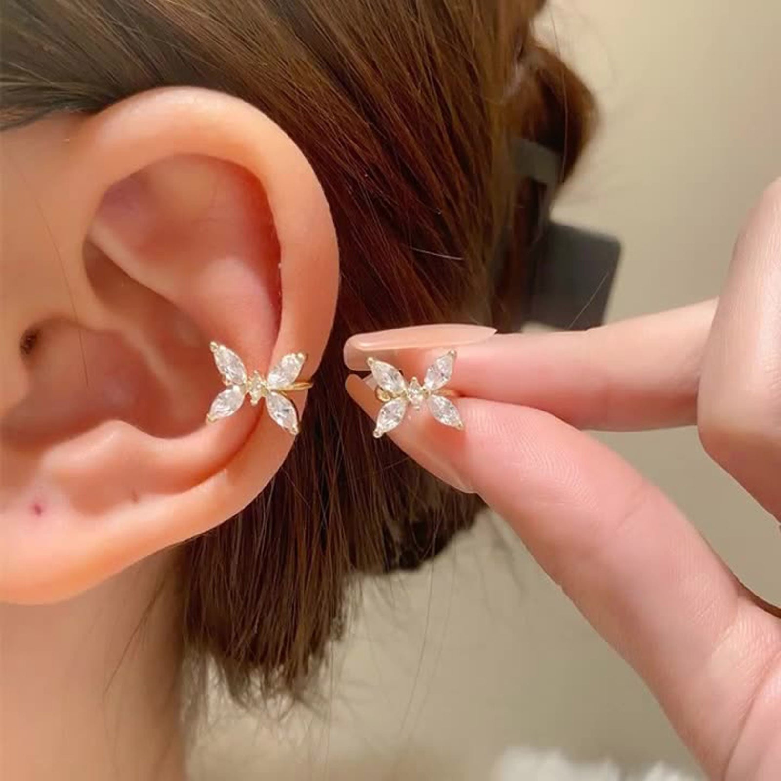 without piercing butterfly clip earring Fashion Zircon Butterfly Clip Earrings Non-Pierced Boho Ear Cuffs for Women  Hypoallergenic Accessories