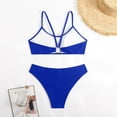 thumbnail image 4 of Swimming Suits for Women Summer Beach Solid Color Backless Bikini Split Set Blue Bathing Suit for Women S, 4 of 7