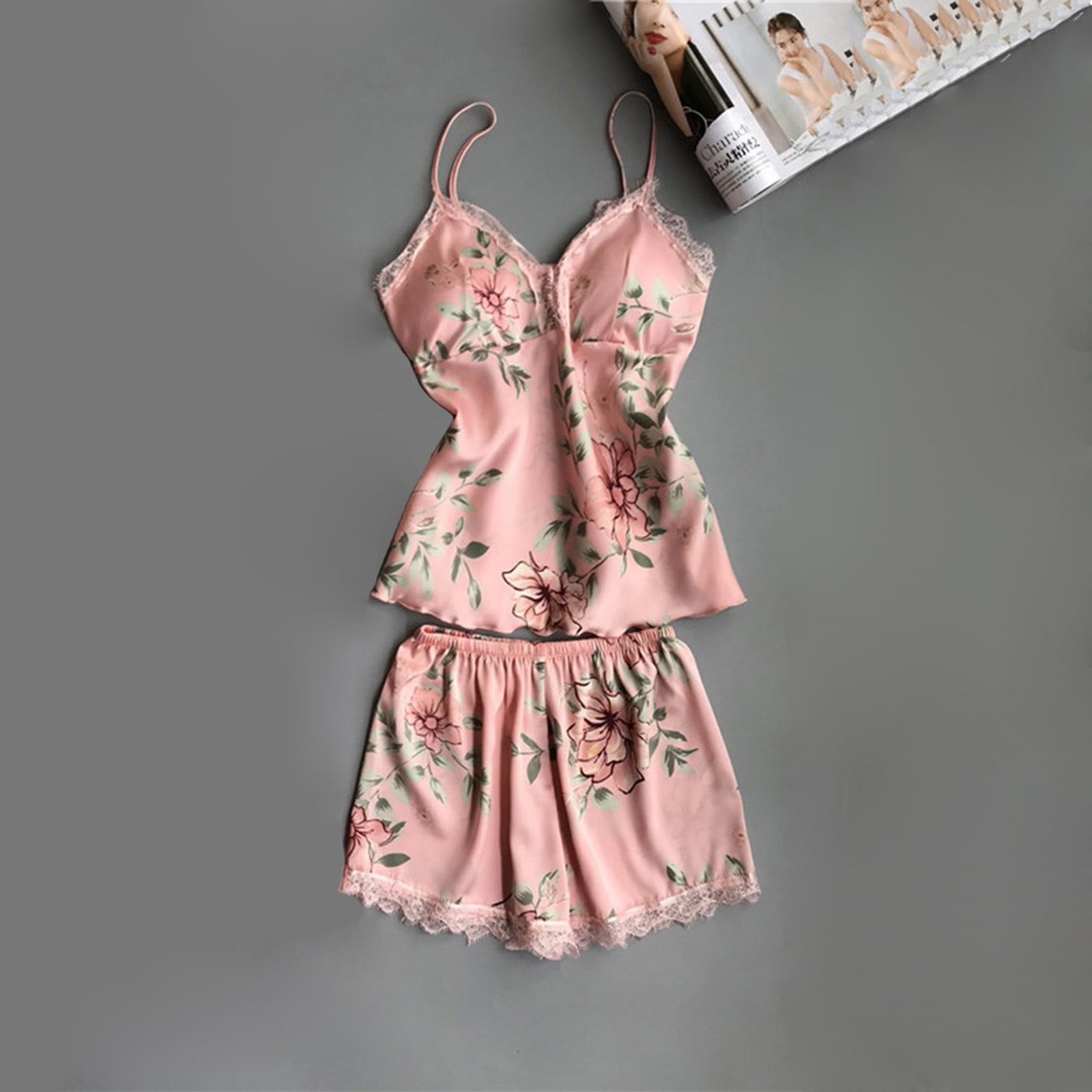 BONIXOOM Pajamas For Women Thanksgiving Pajamas Loungewear Belt Short Sleeve Sleepwear Sets Solid Pink XXL