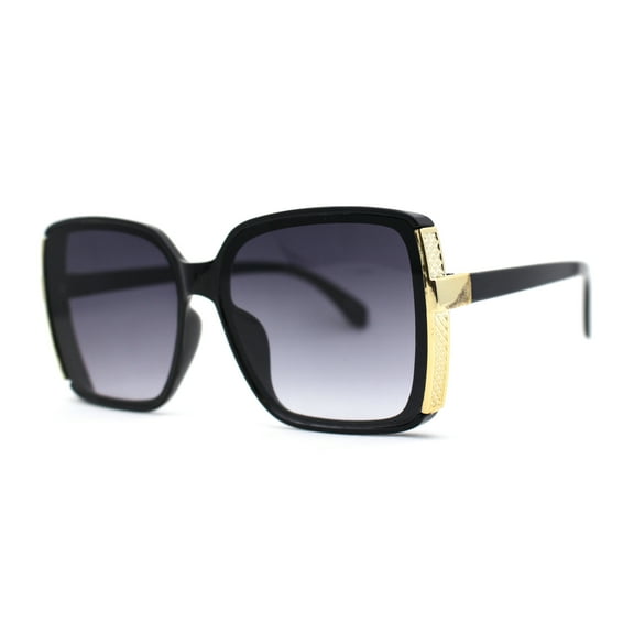 Womens Minimal 90s Designer Oversize Rectangle Sunglasses Black Smoke