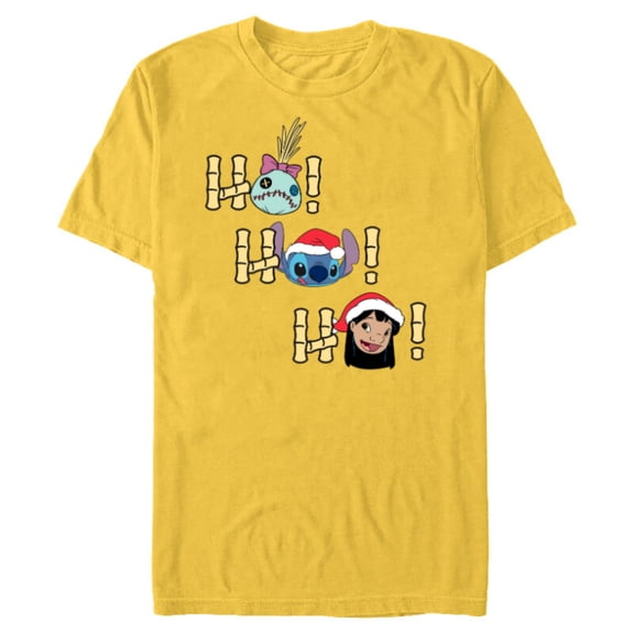 Disney Lilo and Stitch Ho Ho Ho Holiday - Short Sleeve Blended T-Shirt for Adults - Customized-Yellow