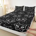 thumbnail image 5 of Manfei Spooky Star Cat Queen Sheets, Dotted Galaxy Queen Sheet Sets, Black White, 4pcs, 1 Flat Sheet, 1 Fitted Sheet and 2 Pillowcases, 5 of 6