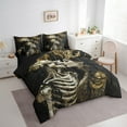 thumbnail image 3 of Manfei Gothic Skull Bedding Comforter Set 7pcs,Gold Crown Full Bedding Set,Spooky Skeleton Fitted Sheet Flat Sheet,Breathable Room Decoration Reversible, 3 of 7