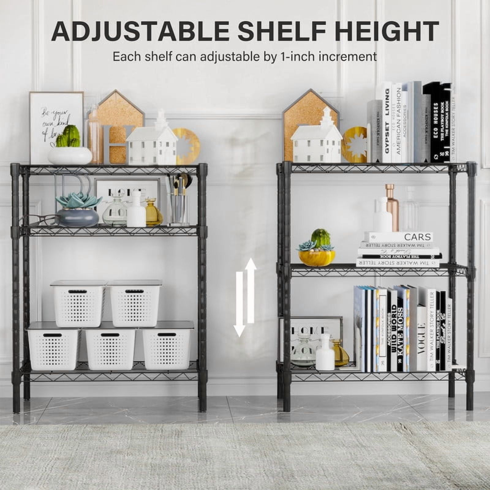 3-Tier Shelving Unit, Heavy Duty Metal Wide Storage, Adjustable Standing Wire Rack Storage Shelf for Kitchen, Pantry, Garage, Laundry, 13.8" D x 23.6" W x 30" H