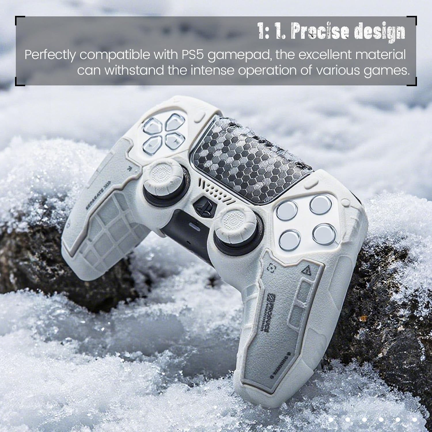 G.S.TAC PS5 Skin Silicone Protective Case + Thumb Grips + Stickers for PlayStation5 Controller White
