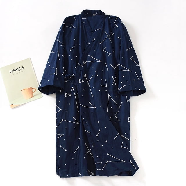 Albornoz de gasa de algodón para hombre, camisón tipo kimono de talla grande, pijama fino de primavera y verano, albornoz con cordones, ropa de chándal para aguas termales