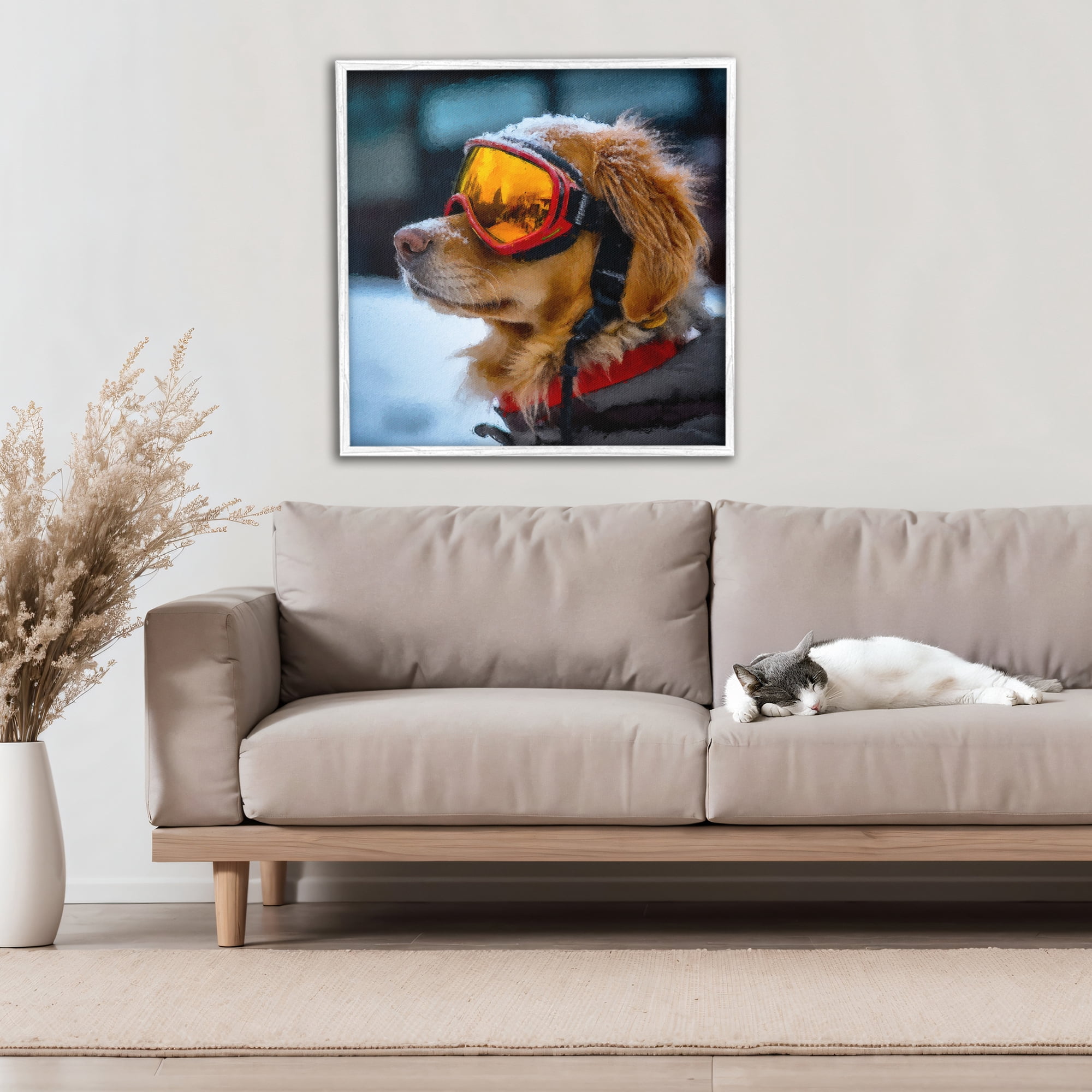 Stupell Industries Ski Goggles Dog White Framed Giclee Art, design by Sean Parnell