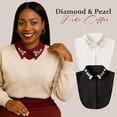 thumbnail image 3 of Chanana Pearl Fake Collars Detachable Dickey Collar Blouse Half Shirt Crystal Peter Pan Faux False Collar for Women for Daily Work Party, White, 3 of 7
