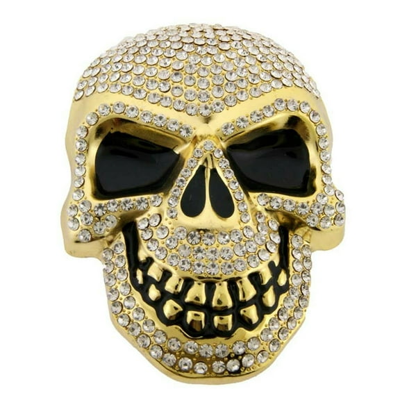 Skull Belt Buckle Halloween Unisex Costume Party Tough Stiff Skull Gold Bling ICED OUT Hip Hop