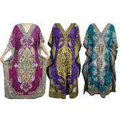 Mogul Womens Caftan Maxi Dress Cover Up Printed Kimono Evening Kaftan Wholesale Lot Of 3 Pcs