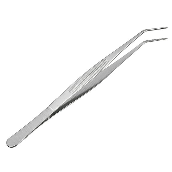 Unique Bargains 10-Inch Stainless Steel Tweezers with Curved Pointed Serrated Tip