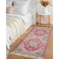thumbnail image 3 of Pink Flower,Entryway Runner Rug 2x4ft,Abstract Contemporary Boho Geometric Tribal Washable Woven Living Room Hallway Bedroom Kitchen Carpet with Tassels,Indoor Outdoor Throw Door Mat for Entryway, 3 of 5