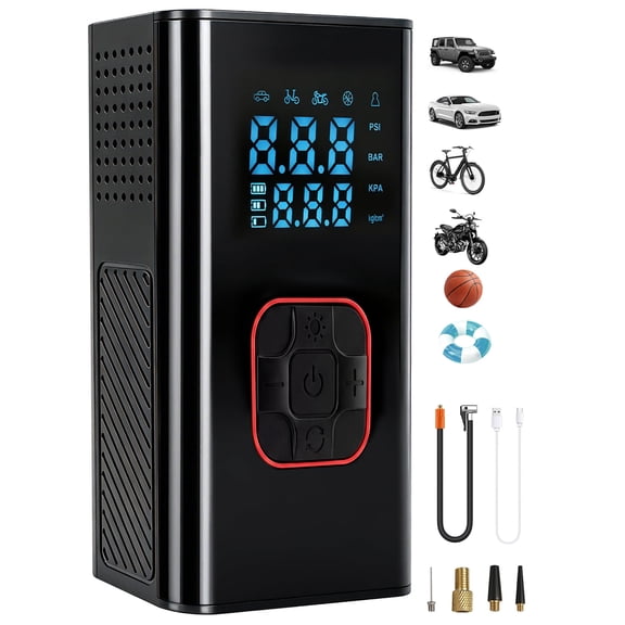 Vachan Tire Inflator Portable Air Compressor - Air Pump for Car Tires with Digital Pressure Gauge, LED Light and Auto Shut-Off Function - Cordless Pump for Car, Motorcycle, Bicycle, Ball