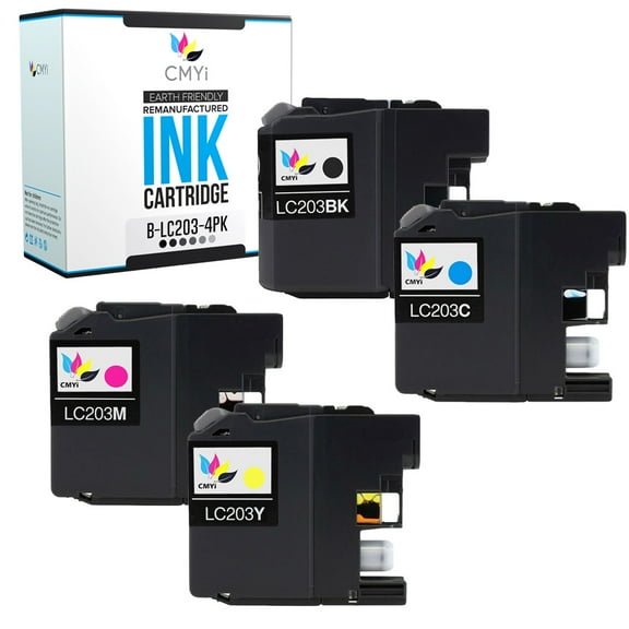 CMYi LC203 Combo Pack of 4 Ink Cartridges compatible for Brother LC203 - MFC J460DW, J4620DW, J480DW, J485DW, J5520DW, J5620DW, J5720DW, J680DW, J880DW, J885DW (1 Black, 1 Cyan, 1 Magenta, 1 Yellow)