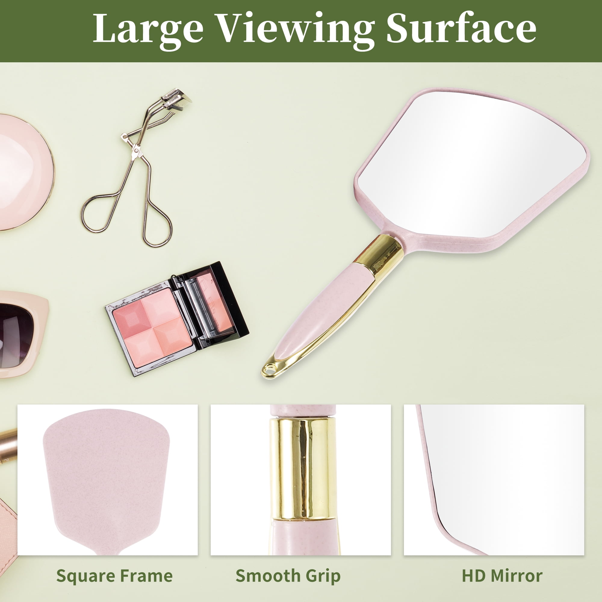 Unique Bargains Square Handheld Mirror with Handle for Women 4.3" W x 9.5" L Pink