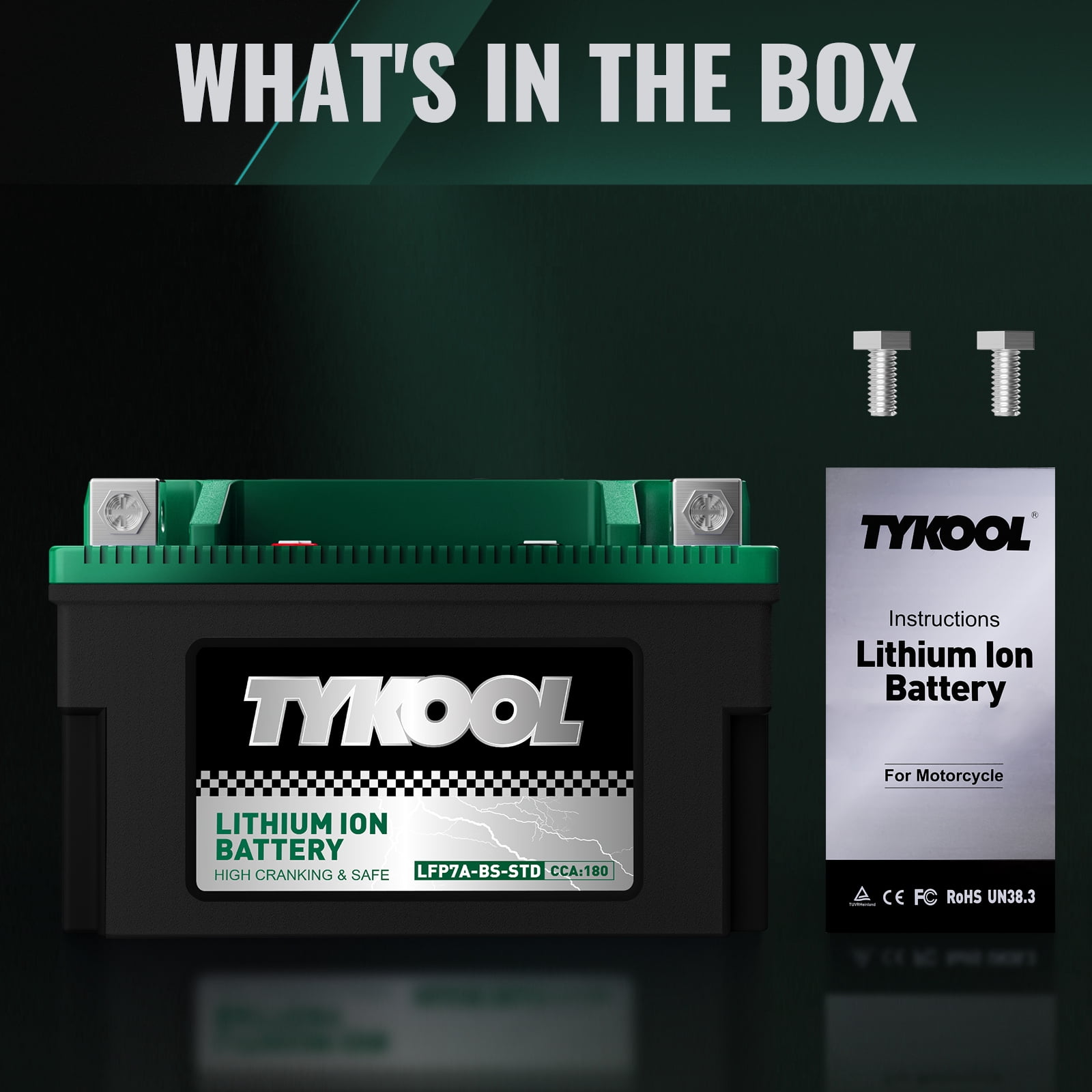 YTX7A-BS Lithium LiFePO4 Motorcycle Battery, 180CCA 12.8V 3Ah,Powersports Battery,for ATV,4 wheeler,quad,dirt bike,Generator,Scooter,Lawn Mower