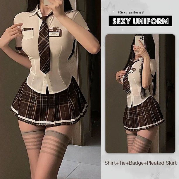 Conjunto de uniforme de estudiante Sexy para mujer, disfraz de Cosplay de fiesta temática, minifalda, conjunto de blusa ajustada, lencería para discoteca