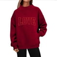 thumbnail image 2 of Womens Oversized Sweatshirts Side Split Mock Neck Pullover Love Heart Printed Loose Valentines Tops with Pocket (S, Wine #A), 2 of 5