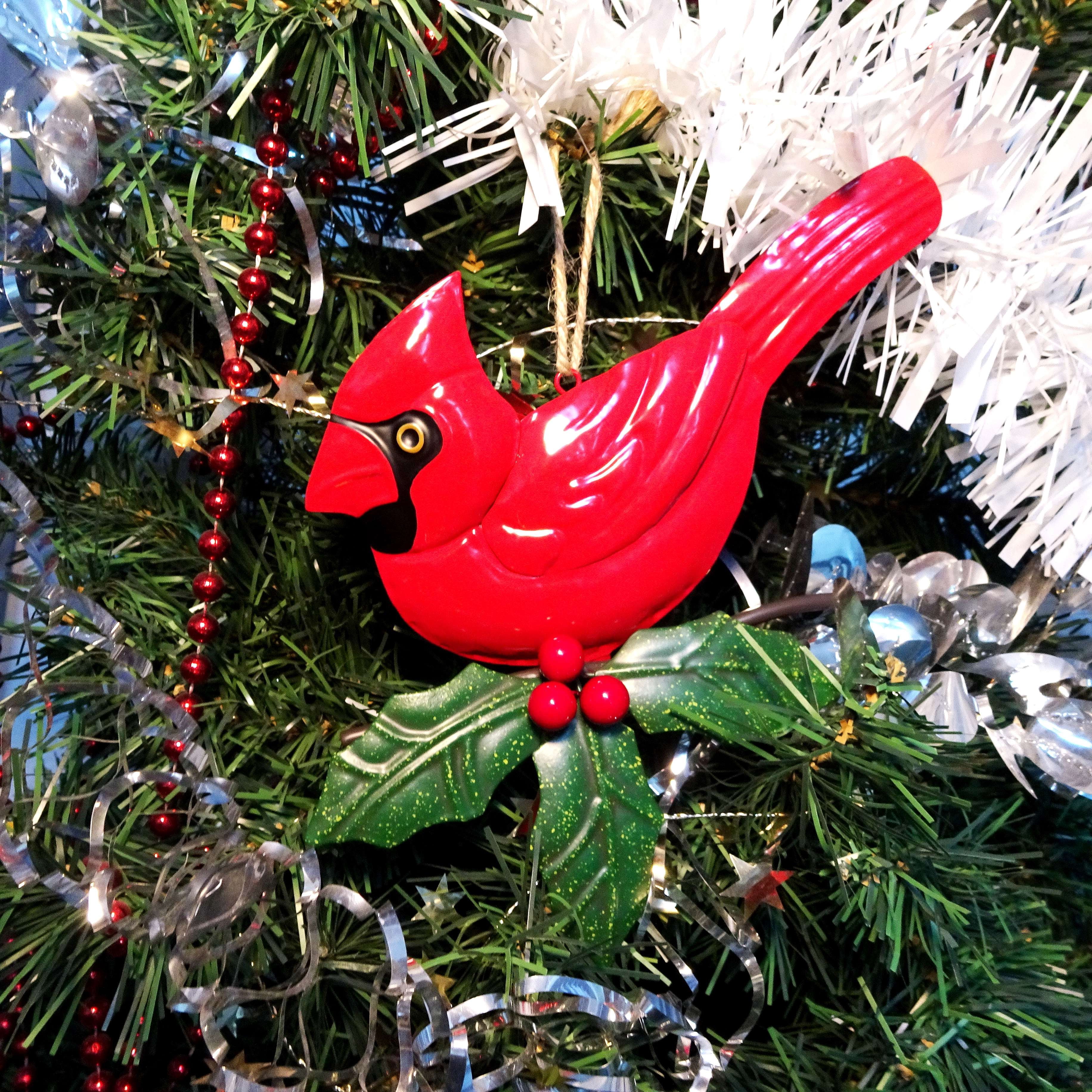 Red and Green Metal Cardinal Christmas Ornament, 7.5", by Holiday Time