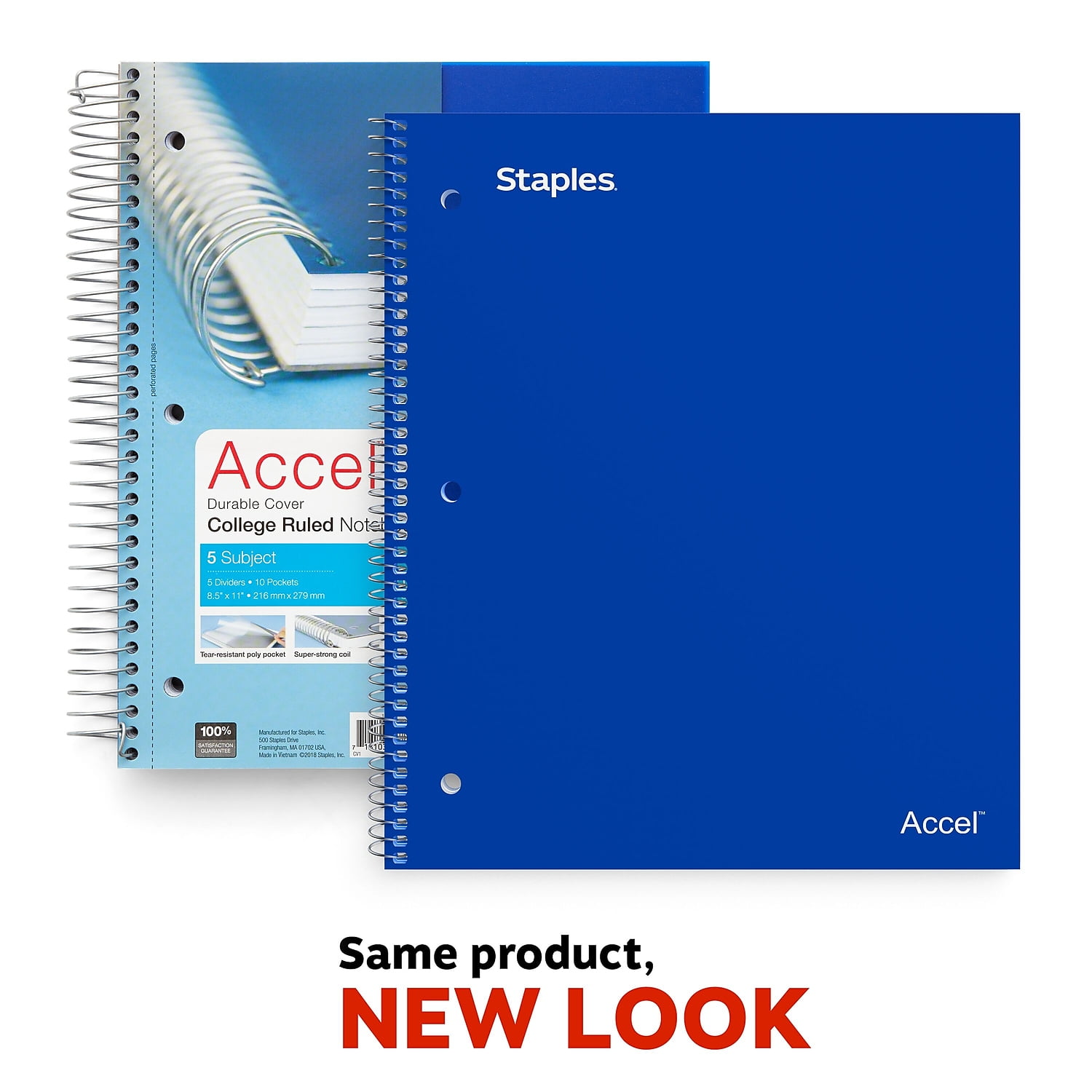 Staples 5-Subject Notebook 8.5' x 11' College Ruled 200 Sheets Asst Colors TR15761M