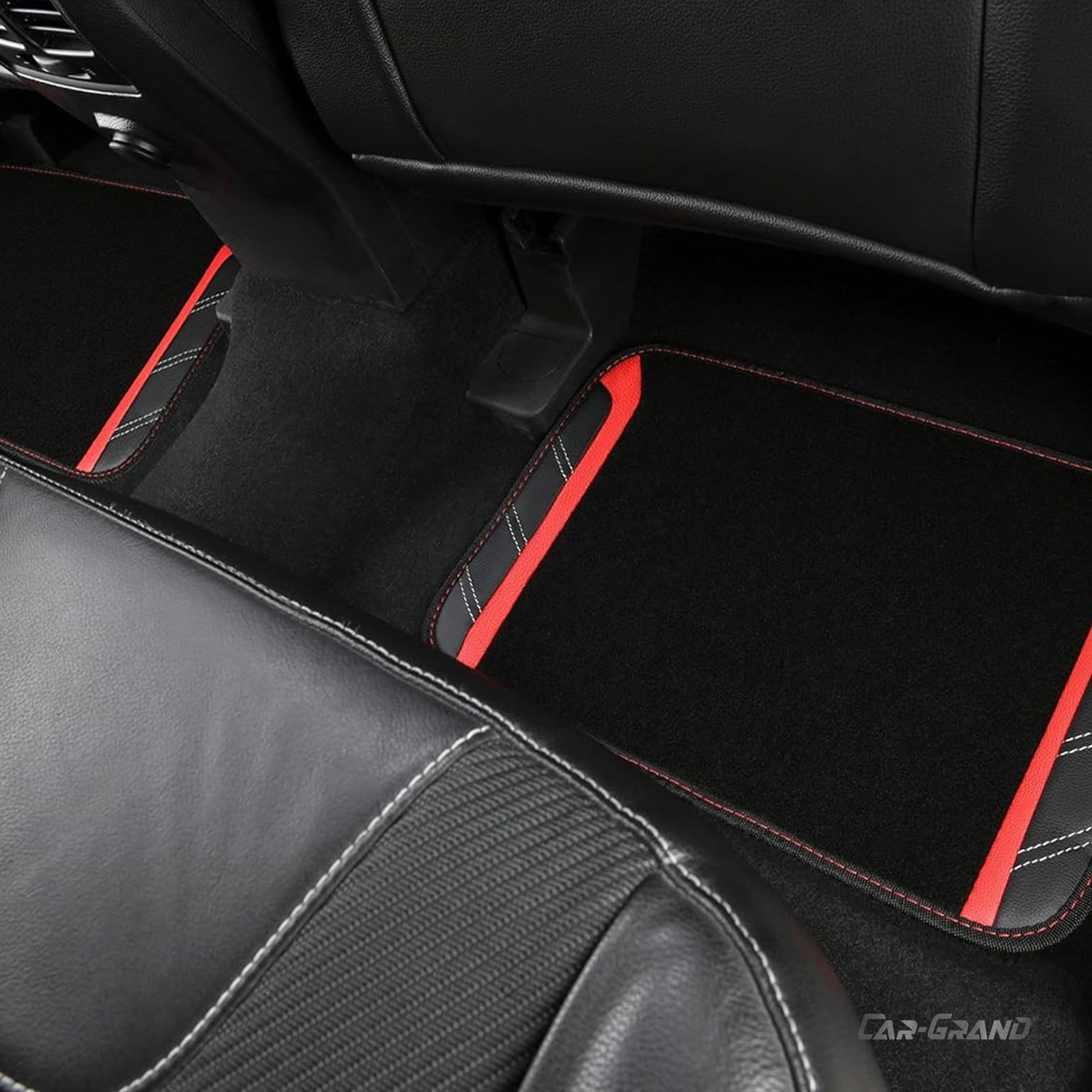 CAR GRAND Leather Steering Wheel Cover and Waterproof Carpet Car Floor Mats,Universal Fit Combo Pack Sedan,SUV,Cars, 14.5" to 15" Sporty Anti-Slip Red