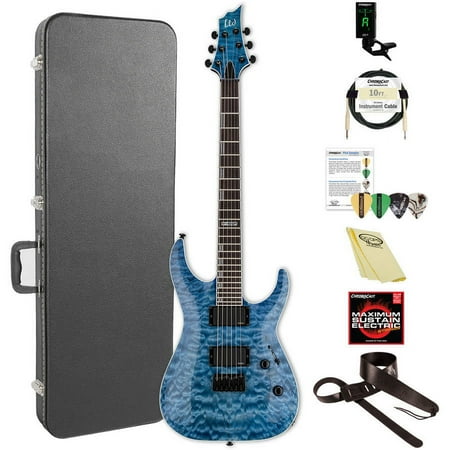 ESP/LTD 400 Series H-401QM Quilted Maple Top Faded Sky Blue Electric Guitar with ChromaCast Hard Case and Accessories,