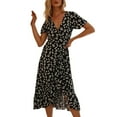 thumbnail image 2 of PENGXIANG Profonde V-Cou Croisé Dentelle-Up Haut Split Midi Robe Florale Imprimé Manches Courtes Femmes Robe Vêtements Féminins, 2 of 13