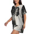 thumbnail image 3 of Womens Pajama Sets With Pocket, Double Exposure Cat Forest Lounge Sets Short Sleeve Sleepwear PJ Sets for Women, 3 of 6