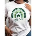 thumbnail image 1 of Lucky Mama" St. Patrick's Day Women's T-Shirt - White, Rainbow Bridge & Four-Leaf Clover Print, Round Neck, Short Sleeve, Spring/Summer Casual Top, 1 of 7