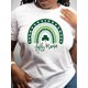 thumbnail image 1 of Camiseta básica para mujer de veranoLucky Mama" St. Patrick's Day Women's T-Shirt - White, Rainbow Bridge & Four-Leaf Clover Print, Round Neck, Short Sleeve, Spring/Summer Casual TopFather's Day, Mo, 1 of 7