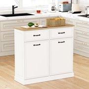 Roromall Double Tilt Out Trash Cabinet, Hidden Trash Storage Cabinet 20 gal, Freestanding White Garbage Can Cabinet for Kitchen Dining Living Room