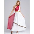 thumbnail image 4 of Mufeng Women's Ancient Grecian Toga Costume One Shoulder Chiffon Overlay Vintage Trim Tunic Dress Burgundy L, 4 of 7