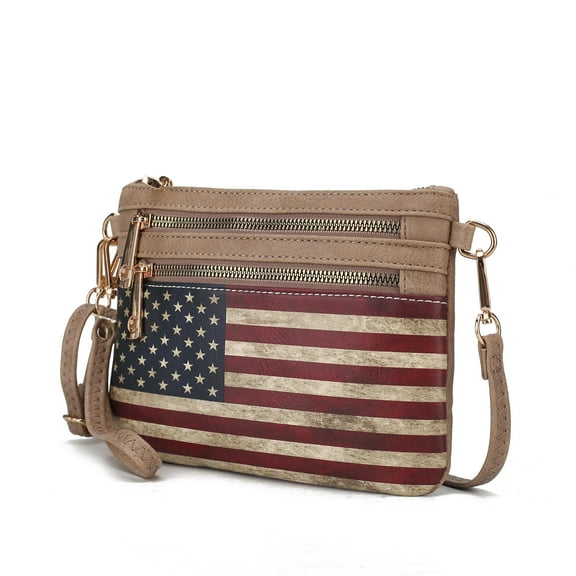 MKF Collection Alisson Womens Crossbody Bag Vegan Leather Wristlet Shoulder bag USA Flag Print handbags Dark Beige Purse by Mia K