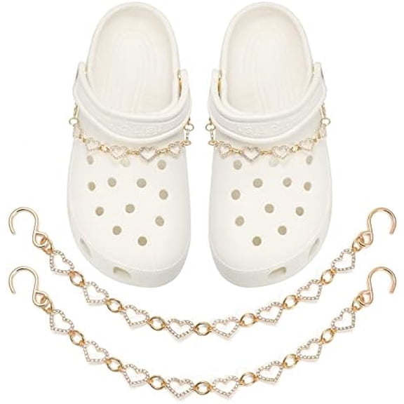 Blings Shoe Charms for Women, 10Pcs Jewelry Charms Accessories, Pair of LOVE Heart Shoe Chains for Girls, 8Pcs Sparkling Rrhinestone Shoes Decors for Party, Birthday Gift