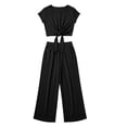 thumbnail image 6 of Women's Summer 2 Piece Outfits 2026 Cap Sleeve V Neck Belted Crop Tops Wide Leg Pant Sets Casual Tracksuit, 6 of 6